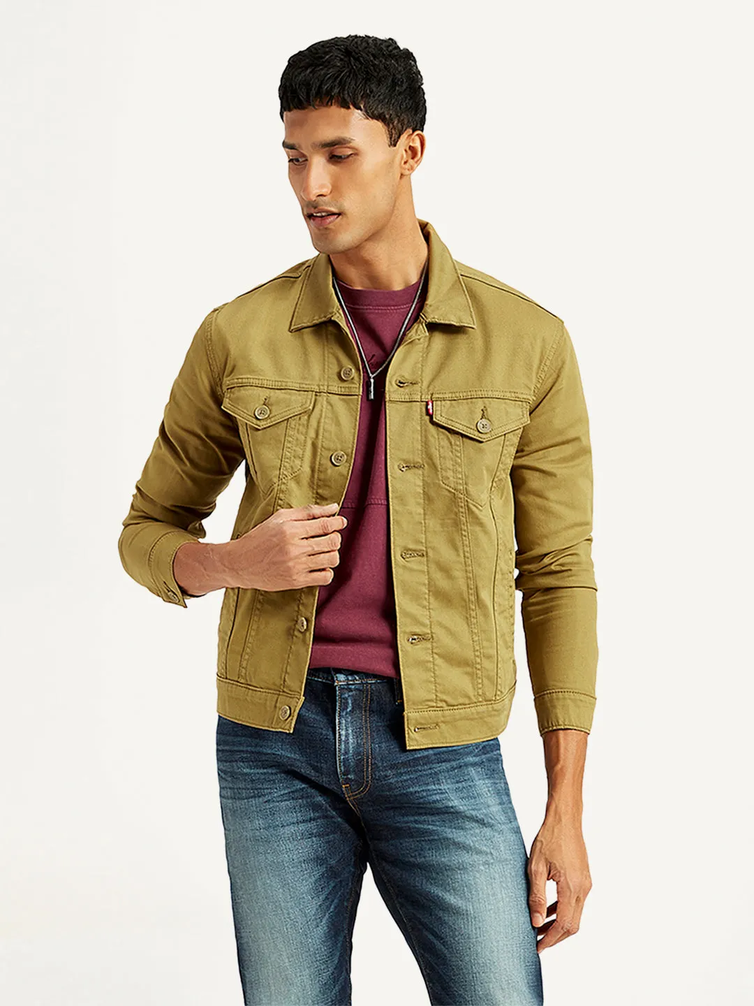 Men's Solid Tan Spread Collar Trucker Jacket LEVI'S