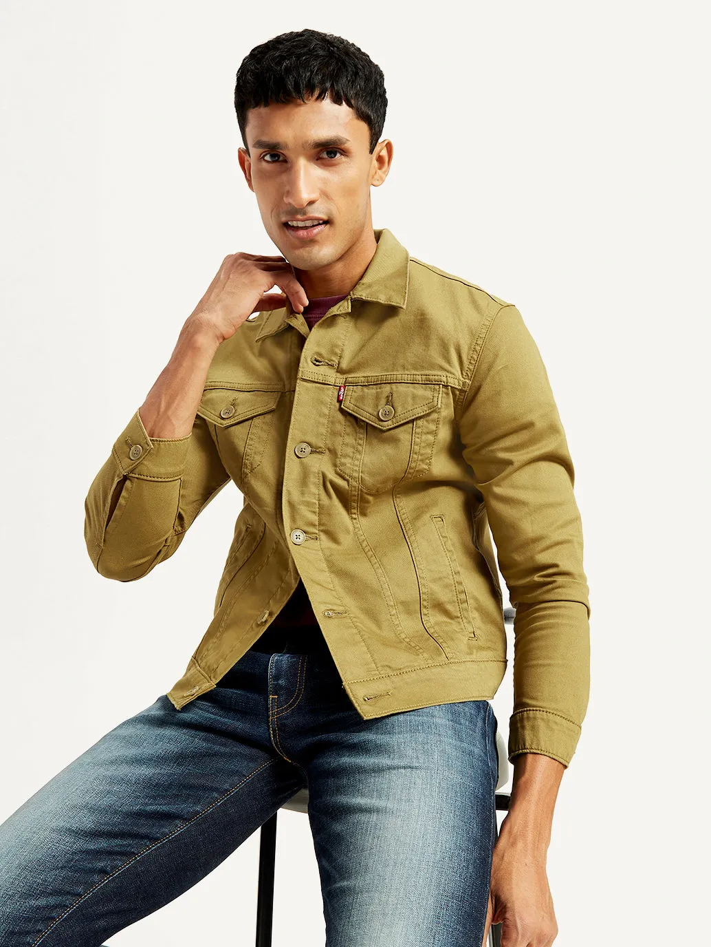 Men's Solid Tan Spread Collar Trucker Jacket LEVI'S