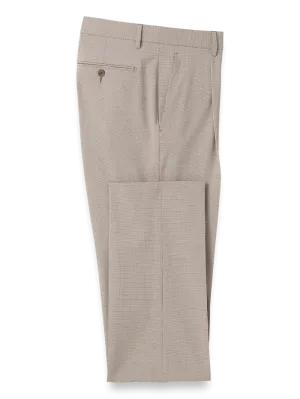 Microfiber Check Single Pleat Pants - Brown/white