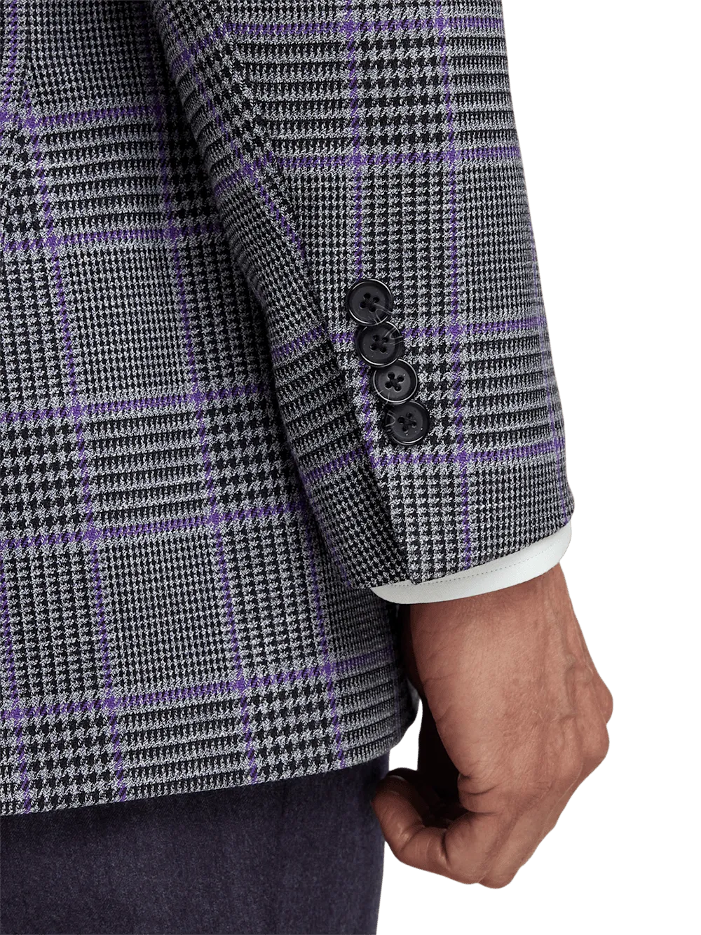 Microfiber Windowpane Single Breasted Notch Lapel Sport Coat - Grey/purple