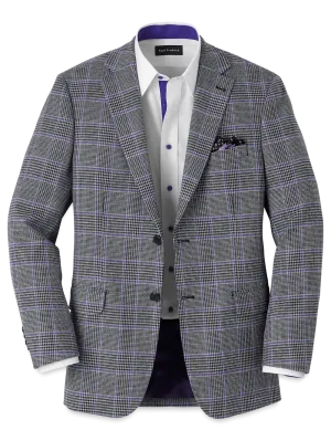 Microfiber Windowpane Single Breasted Notch Lapel Sport Coat - Grey/purple