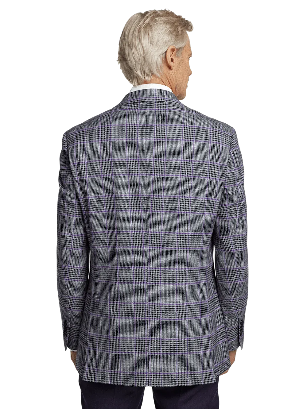 Microfiber Windowpane Single Breasted Notch Lapel Sport Coat - Grey/purple