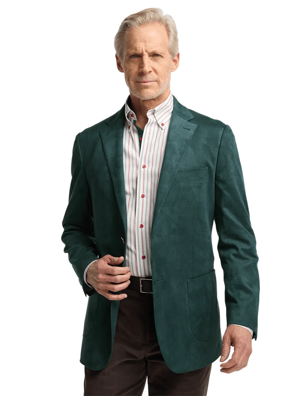 Microsuede Single Breasted Notch Lapel Sport Coat - Dark Green