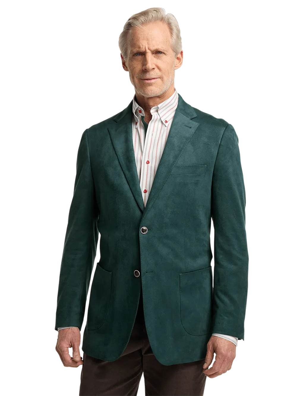 Microsuede Single Breasted Notch Lapel Sport Coat - Dark Green