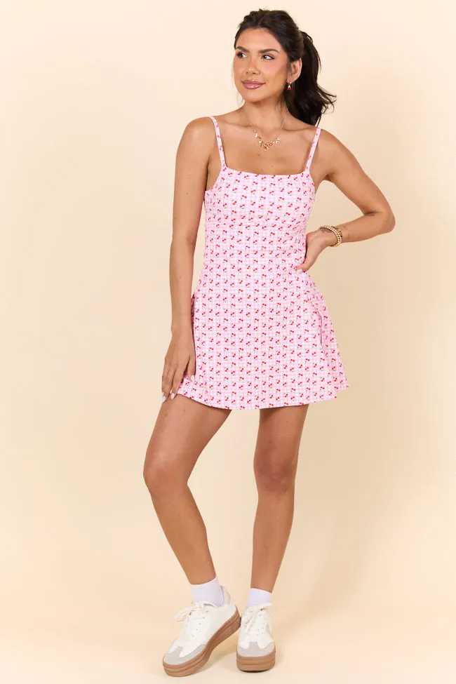 Midday Pick Me Up Pink Cherry Gingham A-Line Active Dress