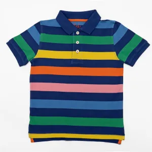 Mini Boden Boys Rainbow Stripe Button-Up Short Sleeve Polo Shirts