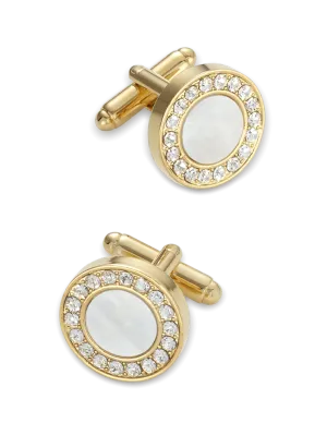 Mother of Pearl & Crystal Cufflinks - Gold