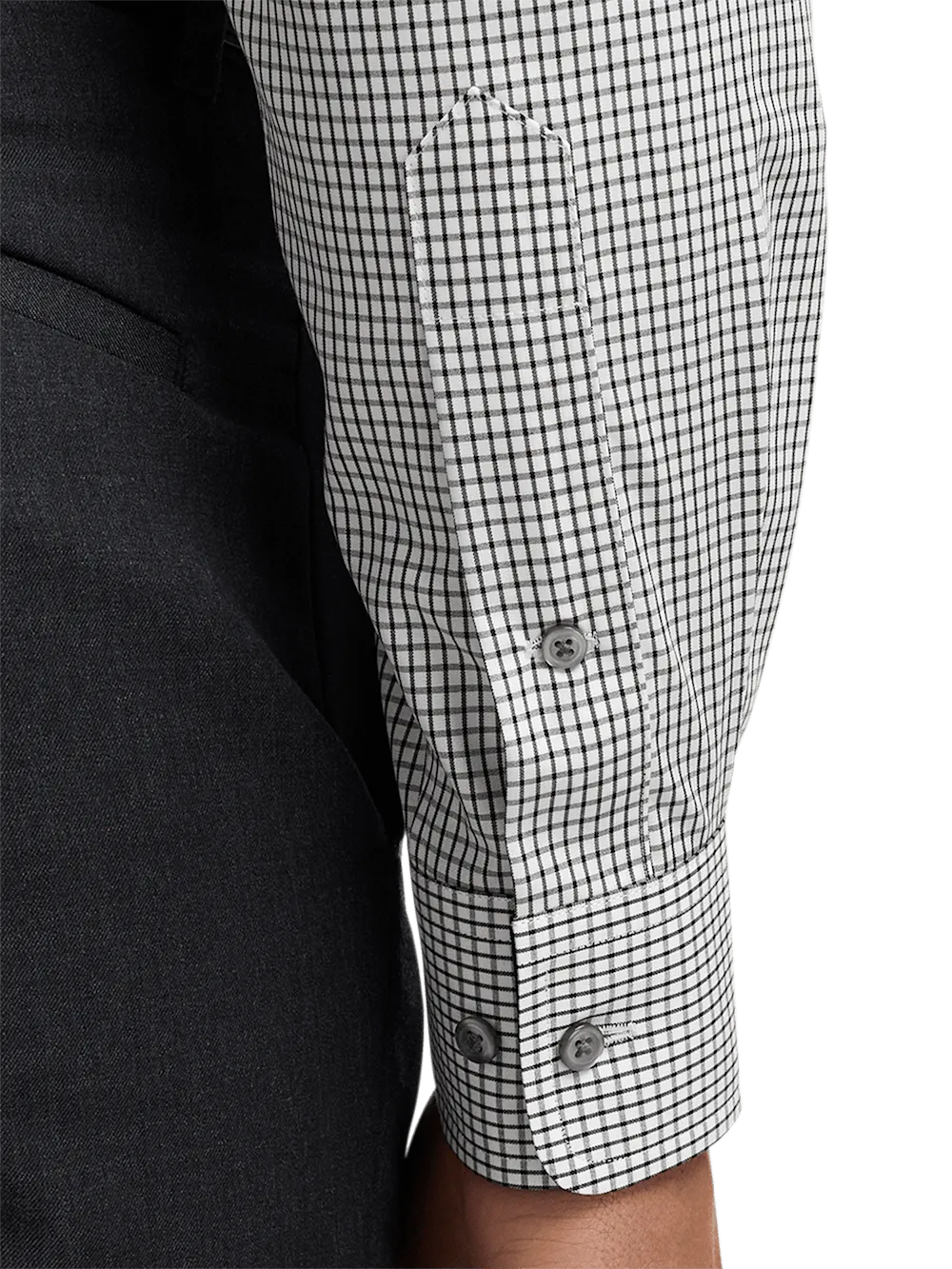 Non-Iron Cotton Check Dress Shirt With Contrast Trim - Black/white