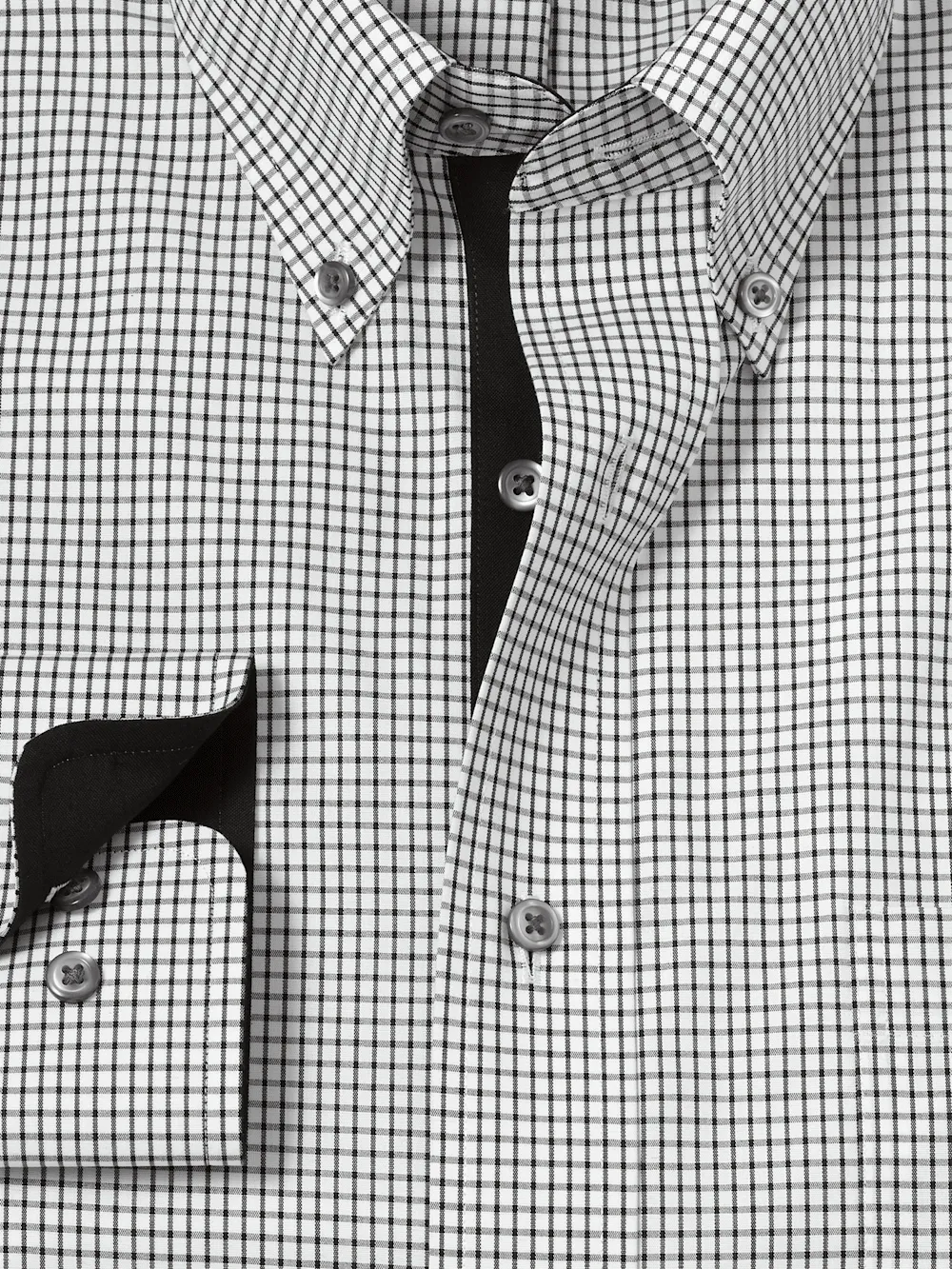 Non-Iron Cotton Check Dress Shirt With Contrast Trim - Black/white