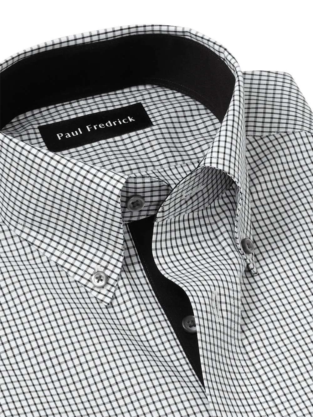 Non-Iron Cotton Check Dress Shirt With Contrast Trim - Black/white