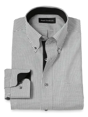 Non-Iron Cotton Check Dress Shirt With Contrast Trim - Black/white