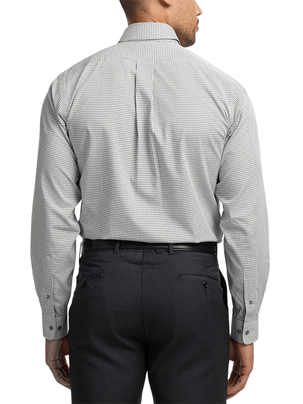 Non-Iron Cotton Check Dress Shirt With Contrast Trim - Black/white