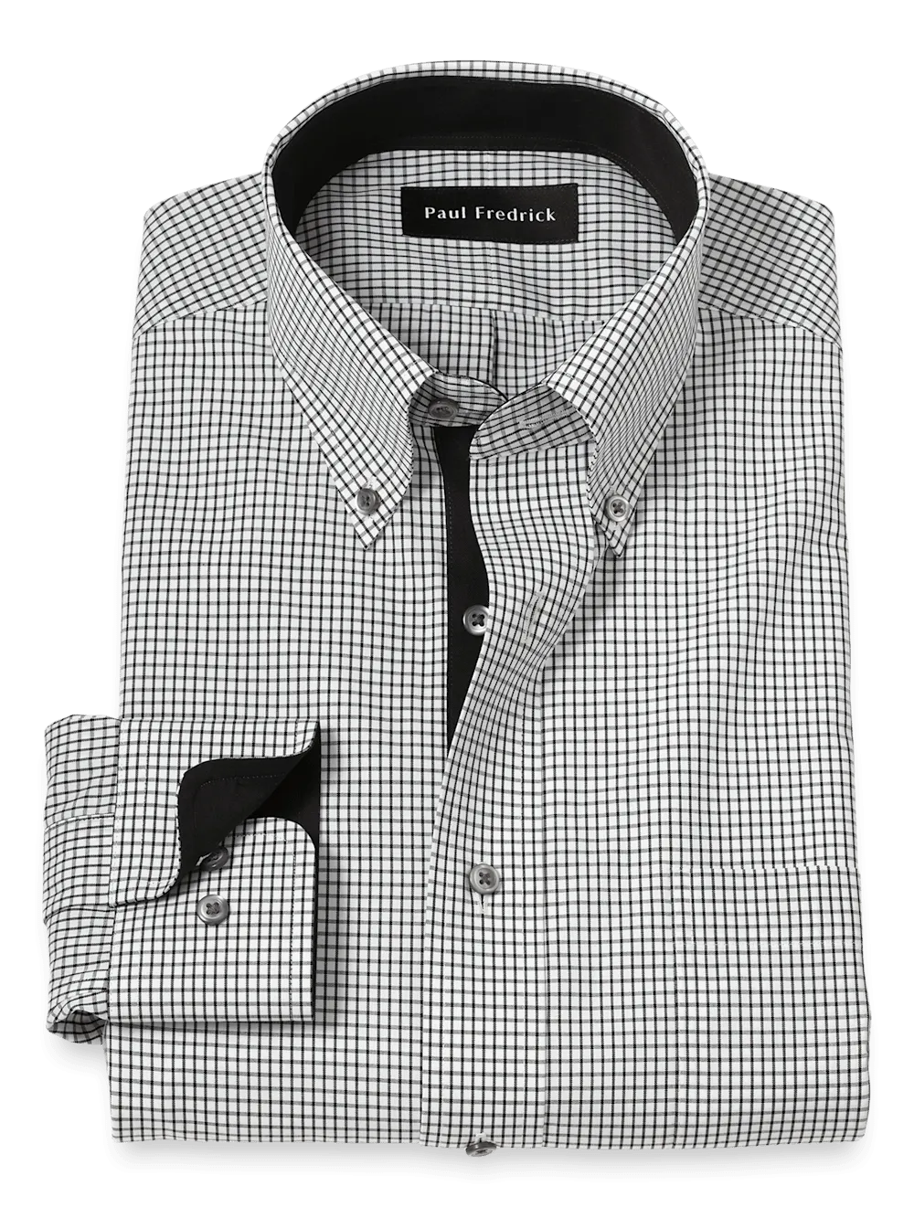 Non-Iron Cotton Check Dress Shirt With Contrast Trim - Black/white