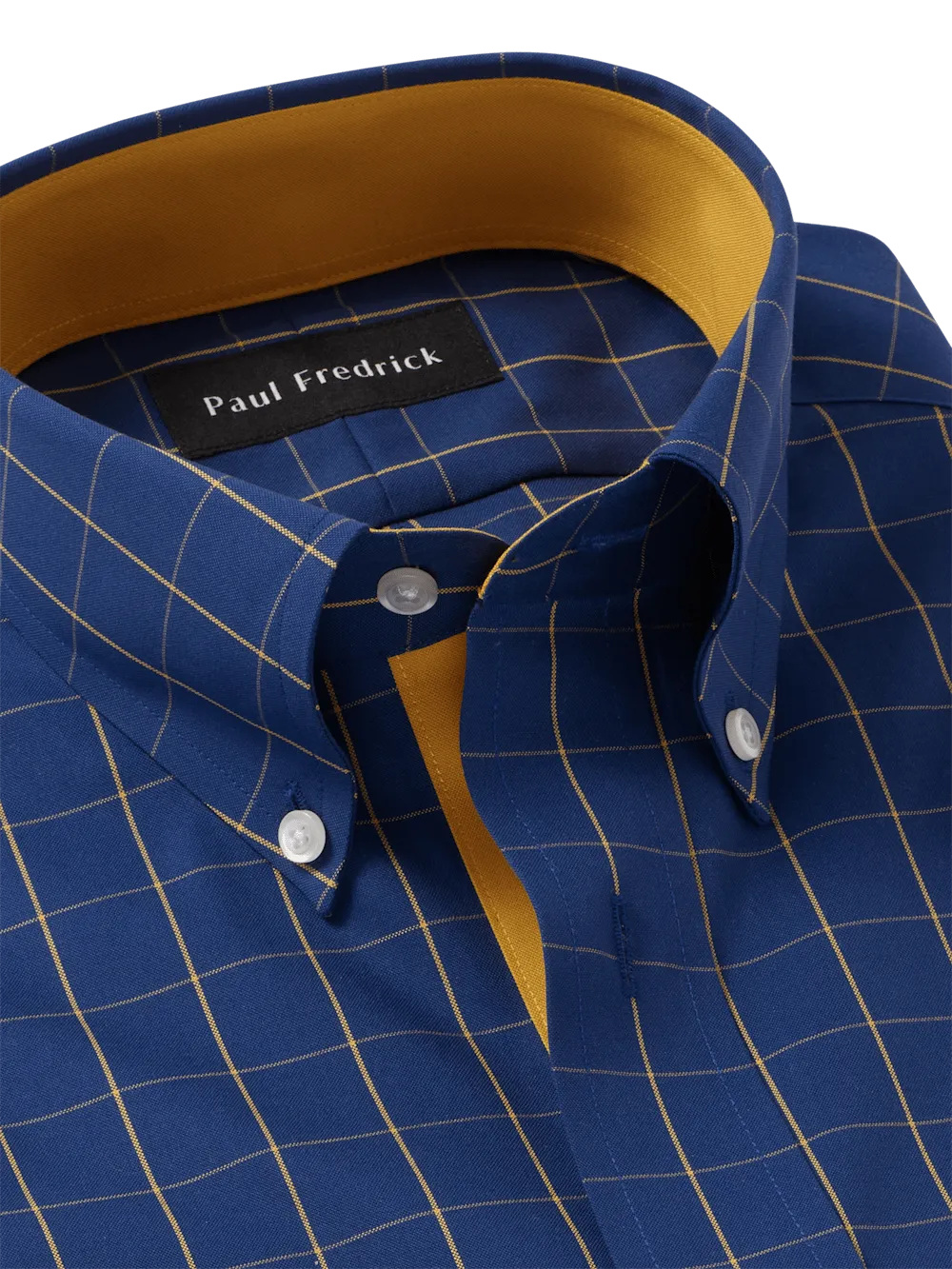 Non-Iron Cotton Check Dress Shirt With Contrast Trim - Blue