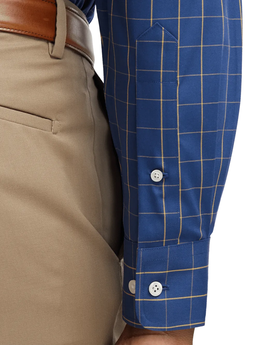 Non-Iron Cotton Check Dress Shirt With Contrast Trim - Blue