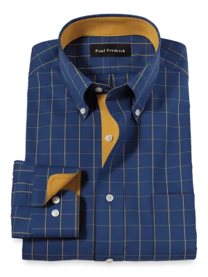 Non-Iron Cotton Check Dress Shirt With Contrast Trim - Blue