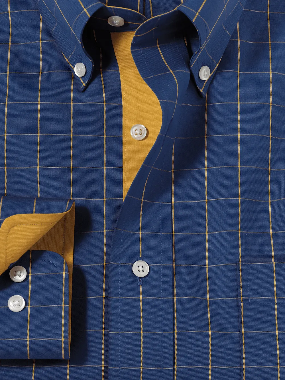 Non-Iron Cotton Check Dress Shirt With Contrast Trim - Blue