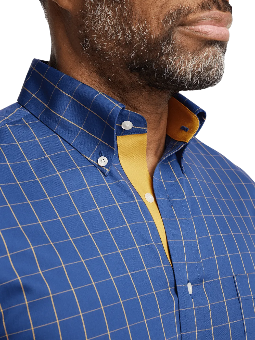 Non-Iron Cotton Check Dress Shirt With Contrast Trim - Blue