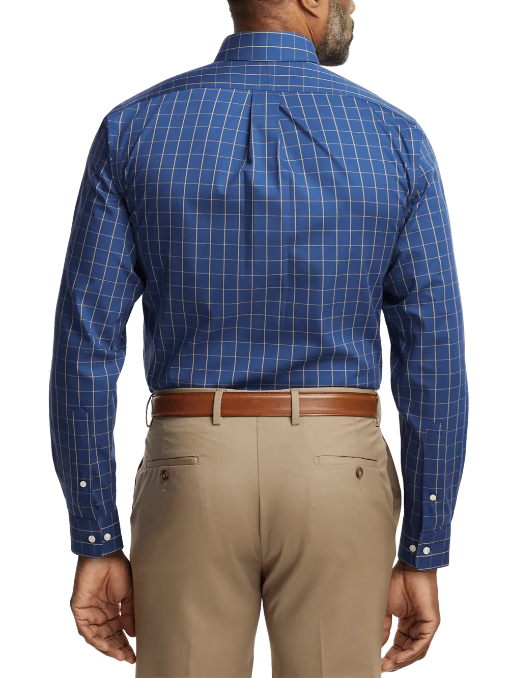 Non-Iron Cotton Check Dress Shirt With Contrast Trim - Blue