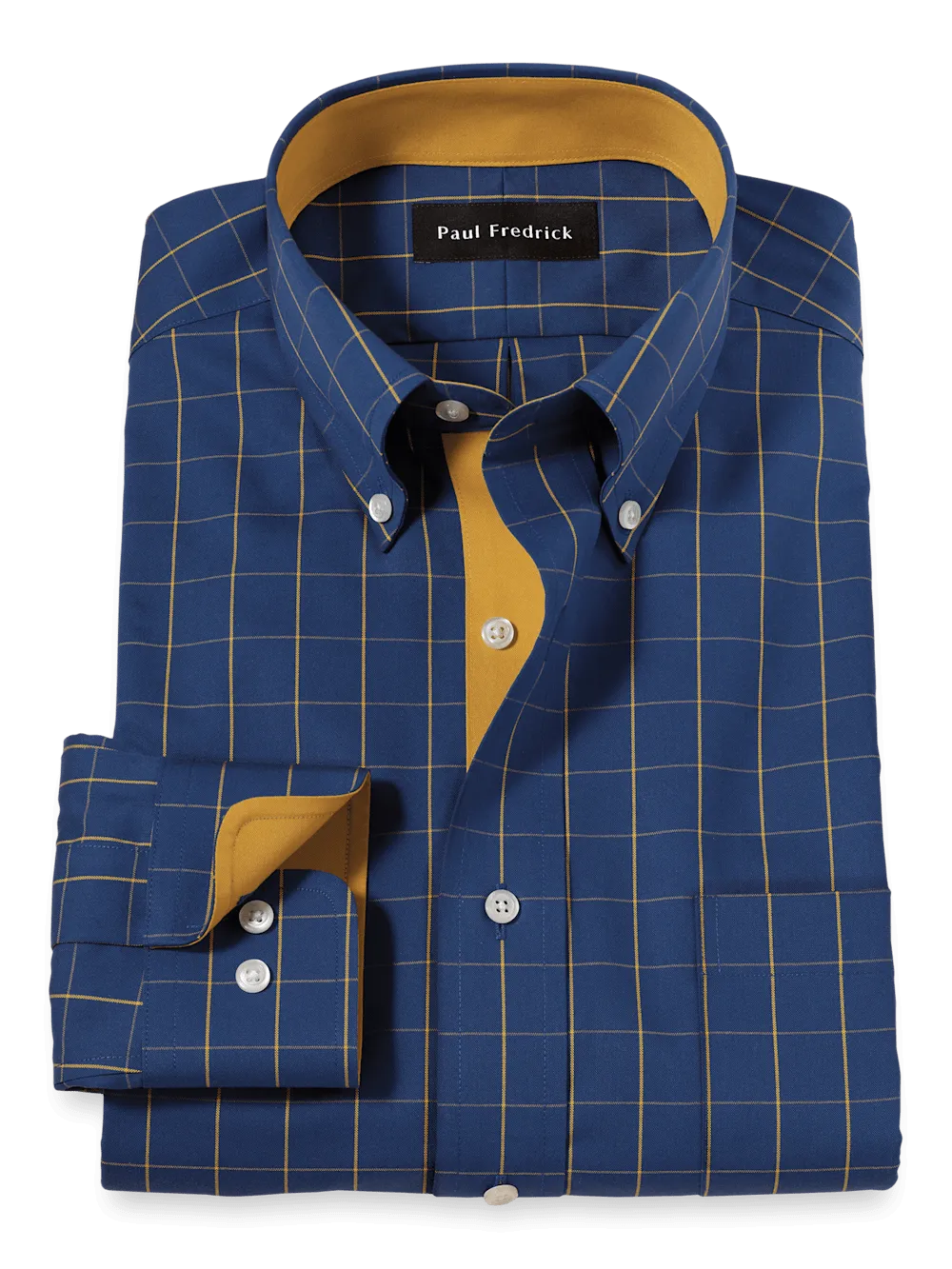 Non-Iron Cotton Check Dress Shirt With Contrast Trim - Blue