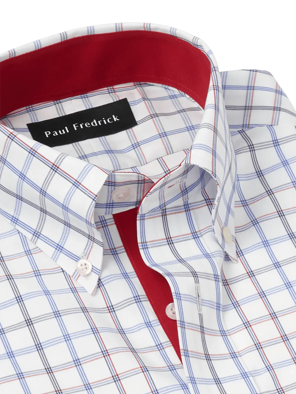 Non-Iron Cotton Check Dress Shirt With Contrast Trim - Blue/red