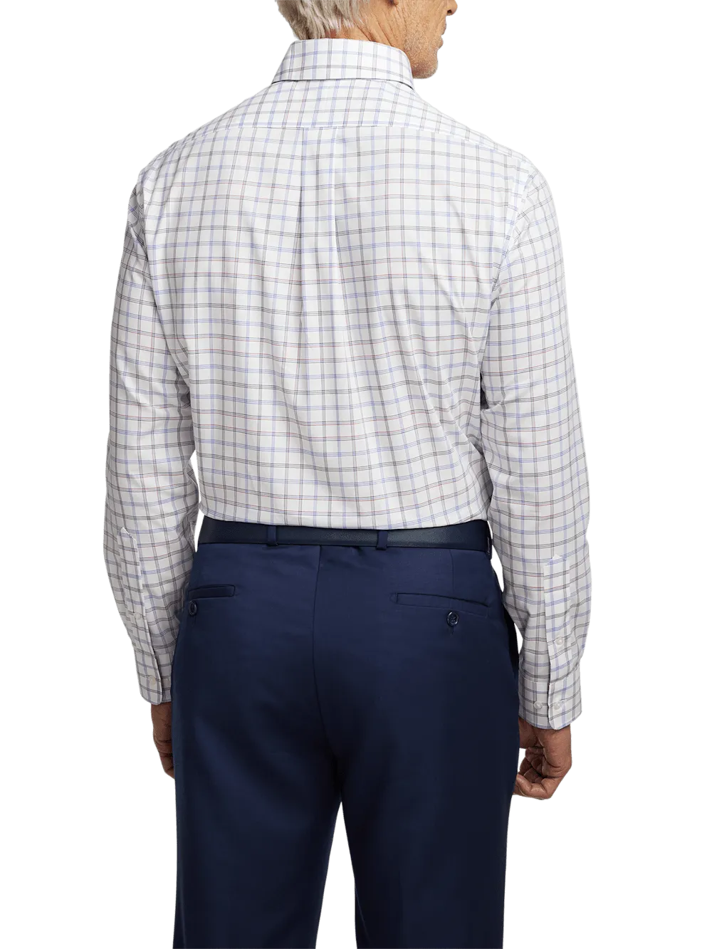 Non-Iron Cotton Check Dress Shirt With Contrast Trim - Blue/red