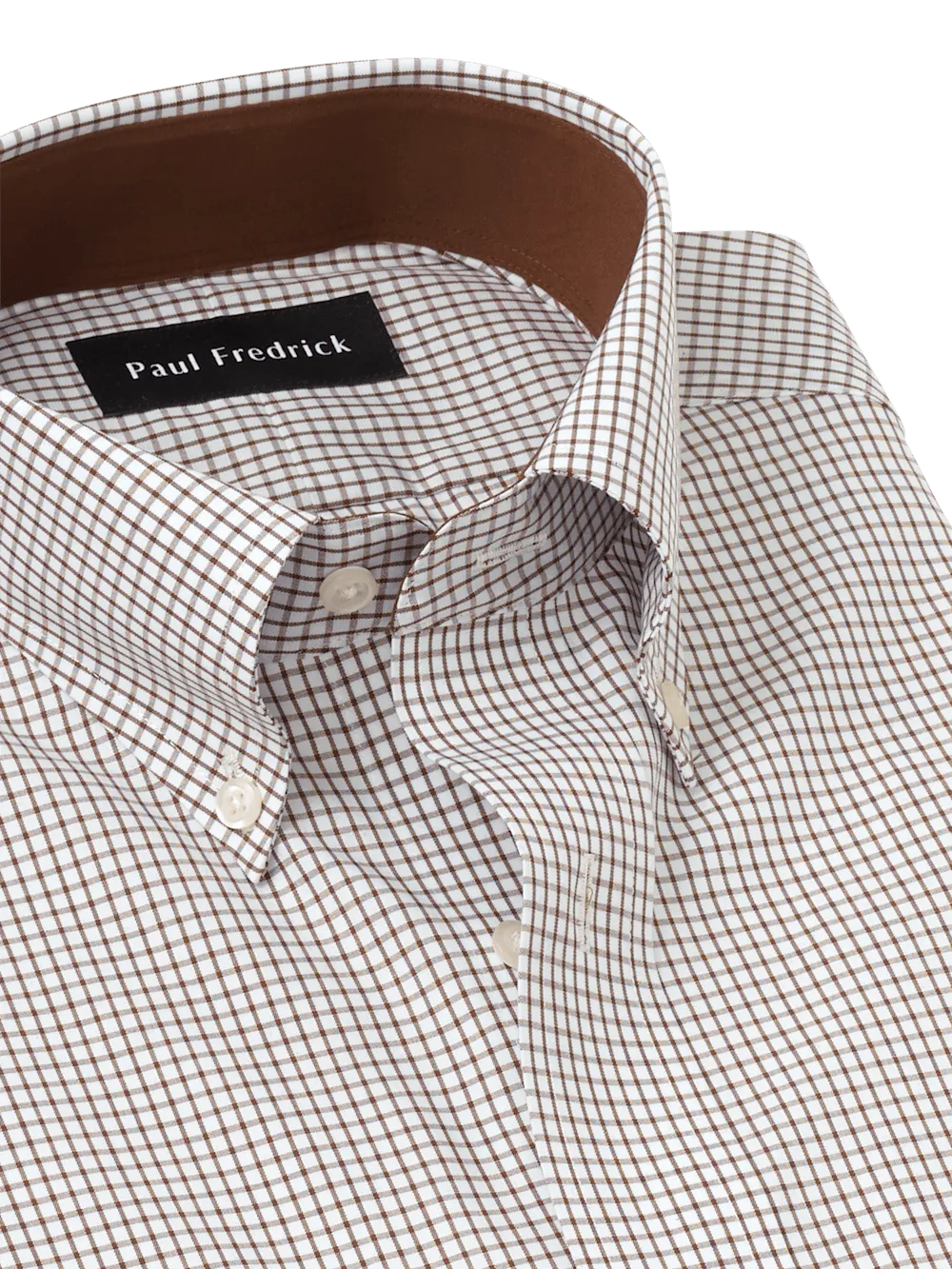 Non-Iron Cotton Check Dress Shirt With Contrast Trim - Brown/white