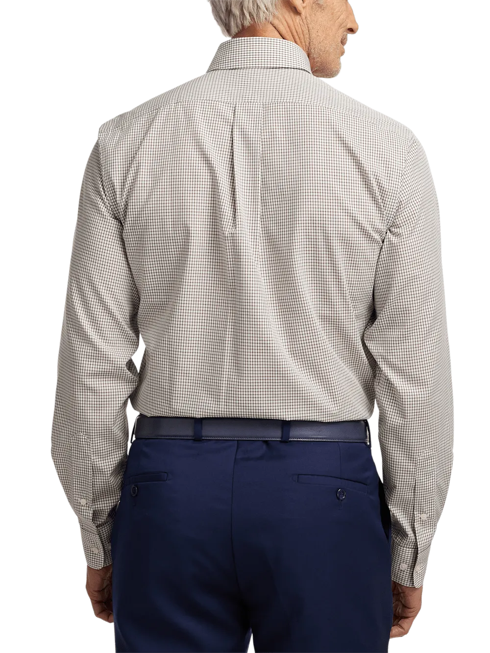 Non-Iron Cotton Check Dress Shirt With Contrast Trim - Brown/white