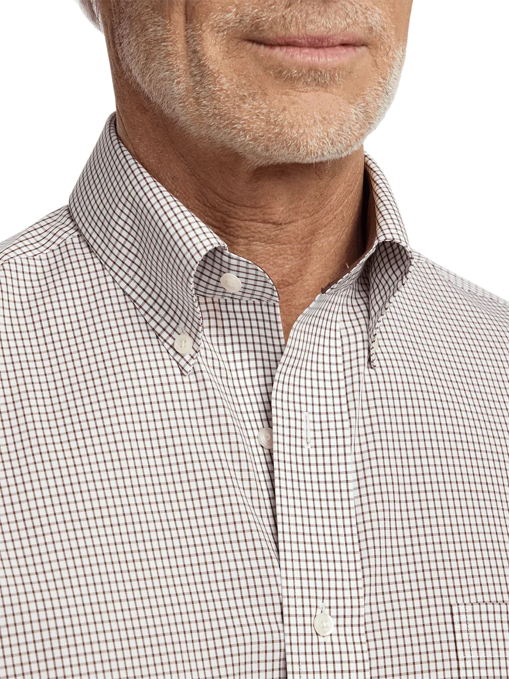 Non-Iron Cotton Check Dress Shirt With Contrast Trim - Brown/white