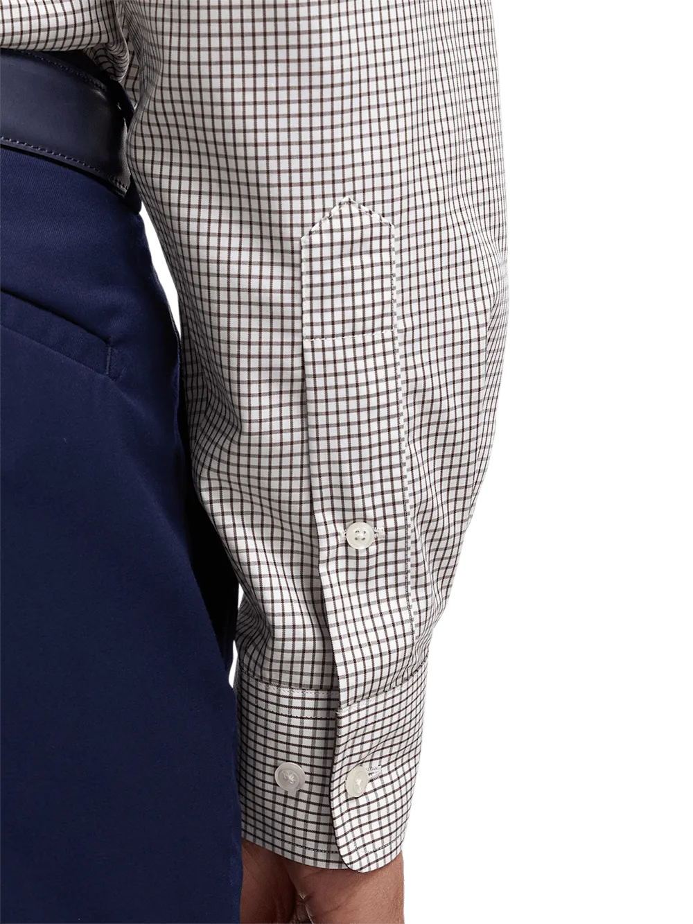 Non-Iron Cotton Check Dress Shirt With Contrast Trim - Brown/white