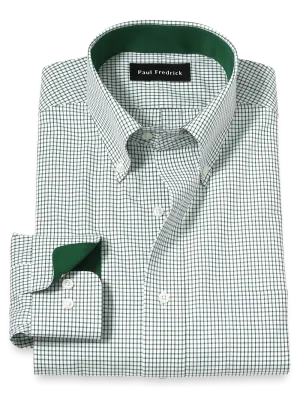 Non-Iron Cotton Check Dress Shirt With Contrast Trim - Green/white