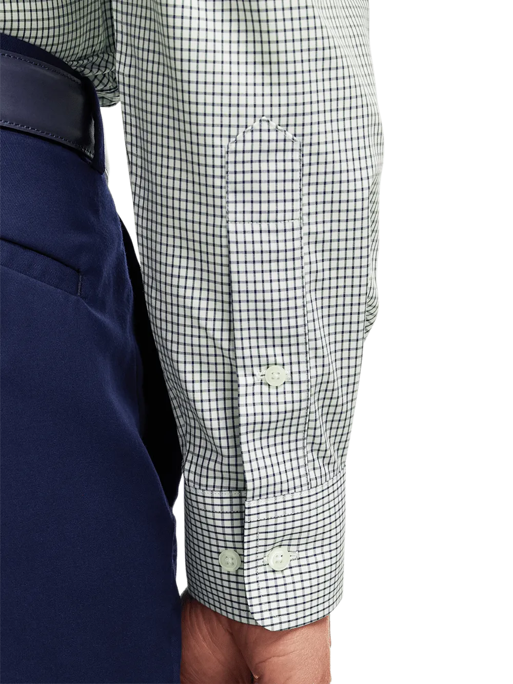 Non-Iron Cotton Check Dress Shirt With Contrast Trim - Green/white