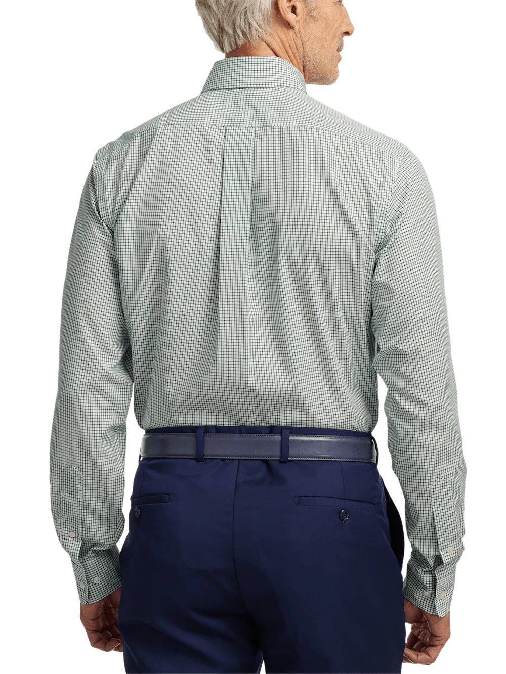 Non-Iron Cotton Check Dress Shirt With Contrast Trim - Green/white