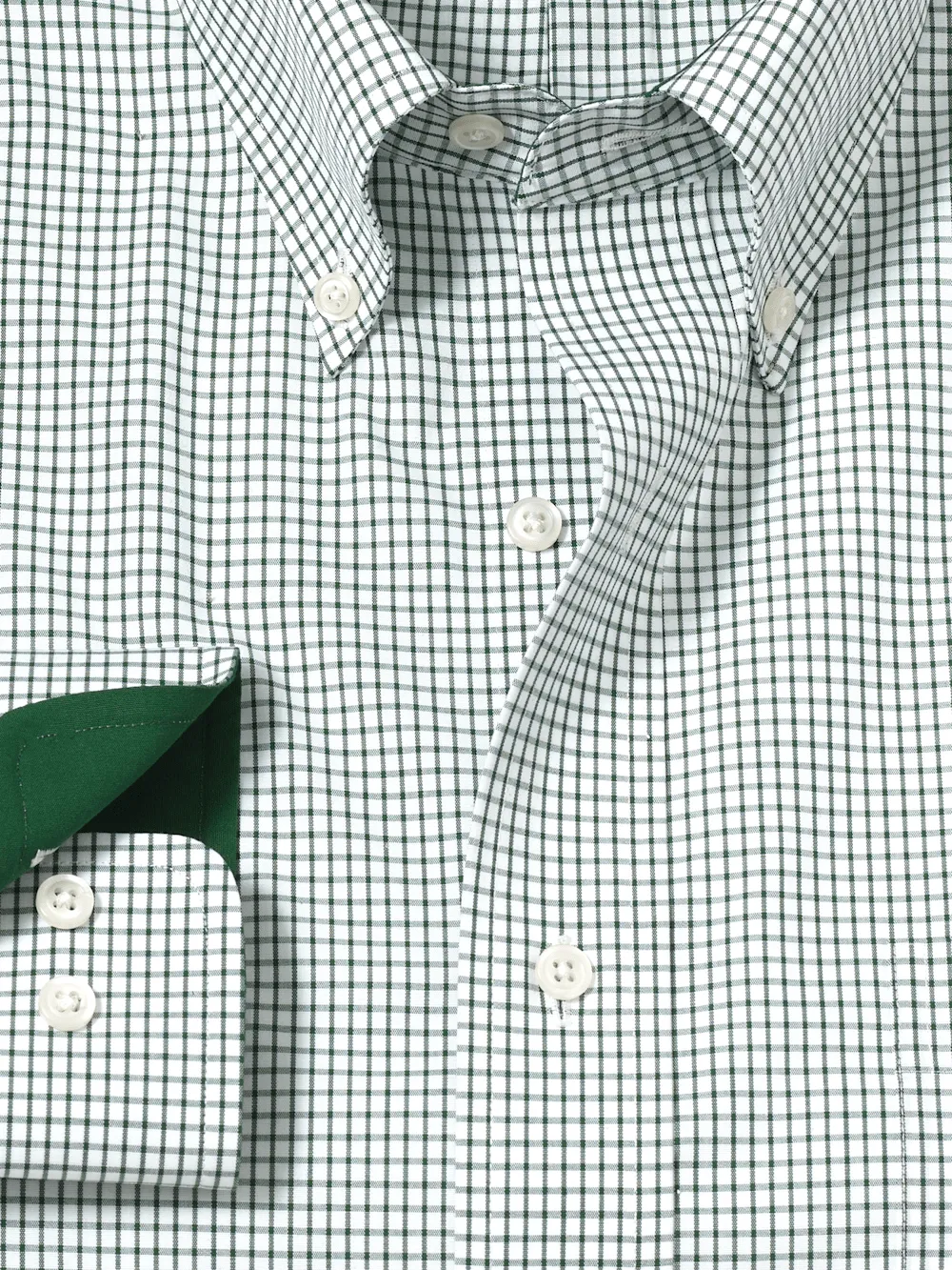 Non-Iron Cotton Check Dress Shirt With Contrast Trim - Green/white