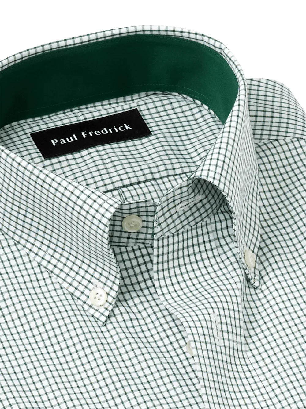 Non-Iron Cotton Check Dress Shirt With Contrast Trim - Green/white