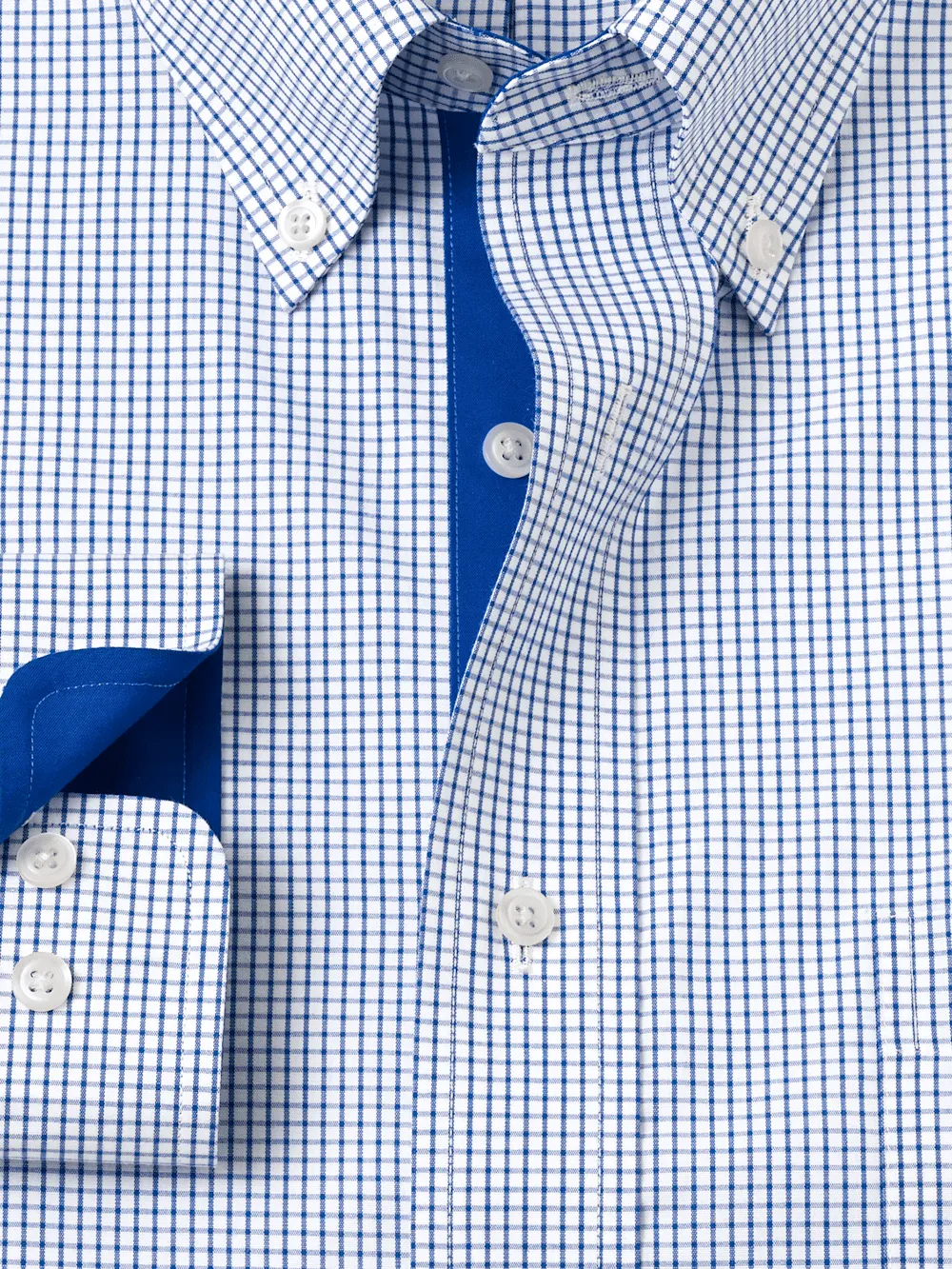 Non-Iron Cotton Check Dress Shirt With Contrast Trim - Navy
