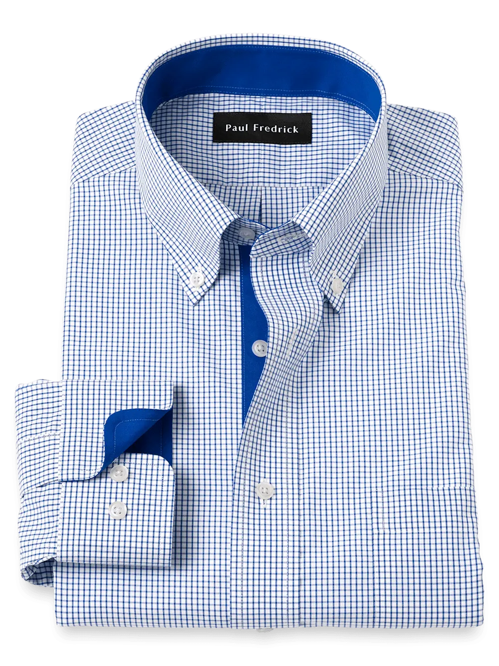 Non-Iron Cotton Check Dress Shirt With Contrast Trim - Navy