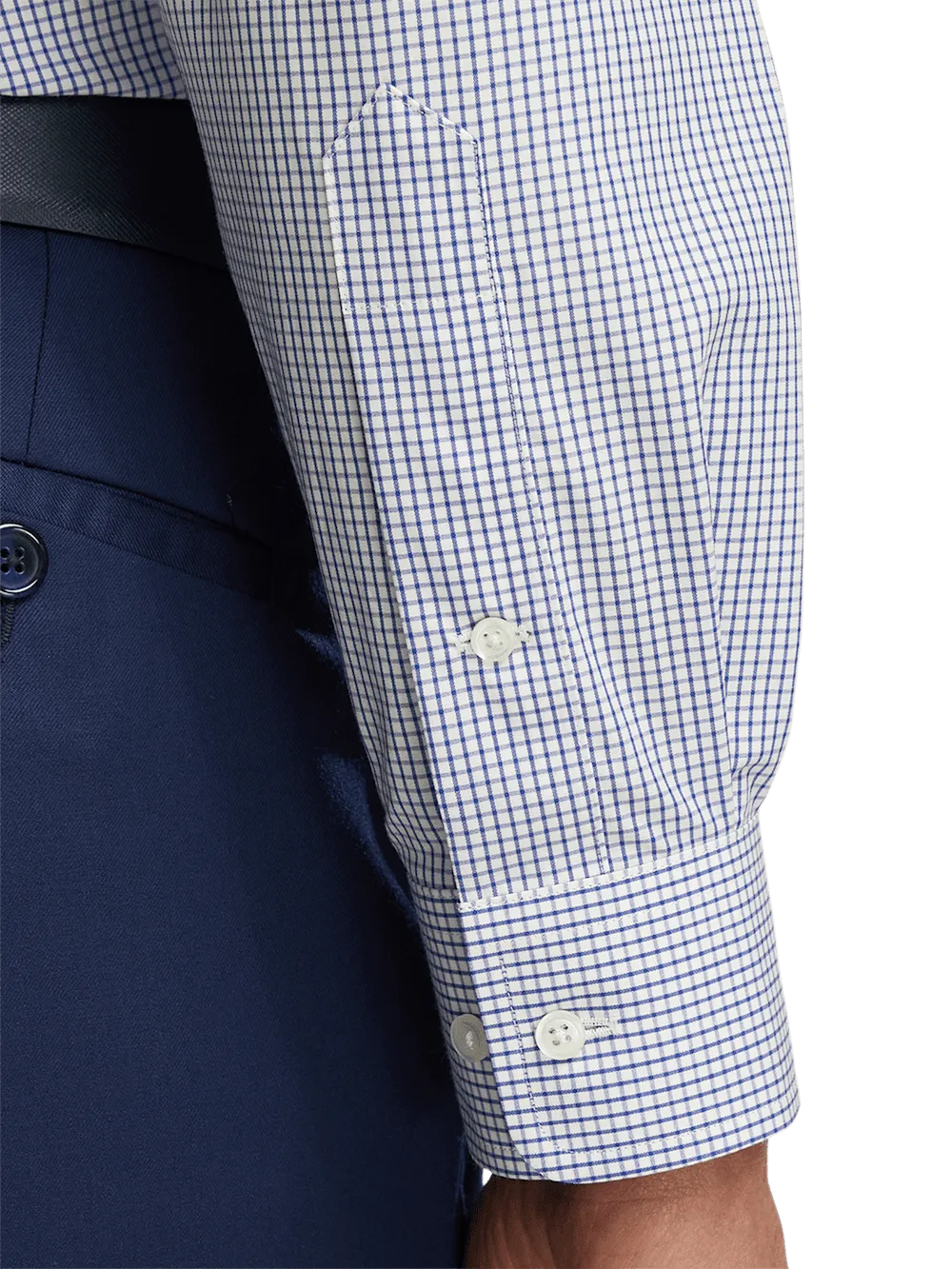 Non-Iron Cotton Check Dress Shirt With Contrast Trim - Navy