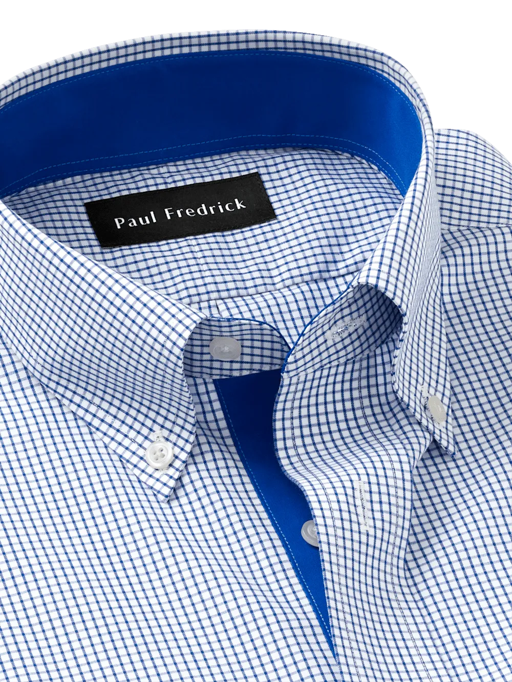 Non-Iron Cotton Check Dress Shirt With Contrast Trim - Navy
