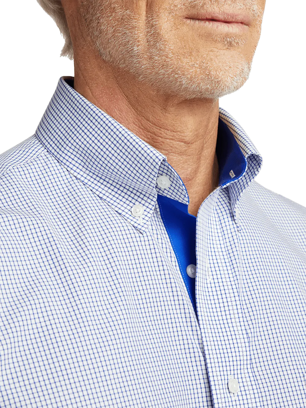 Non-Iron Cotton Check Dress Shirt With Contrast Trim - Navy