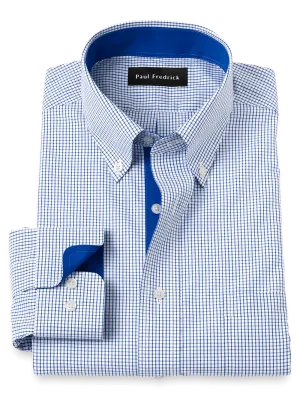 Non-Iron Cotton Check Dress Shirt With Contrast Trim - Navy