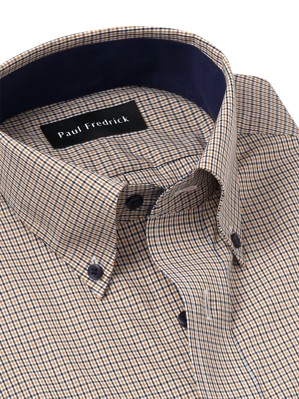 Non-Iron Cotton Check Dress Shirt With Contrast Trim - Navy/gold