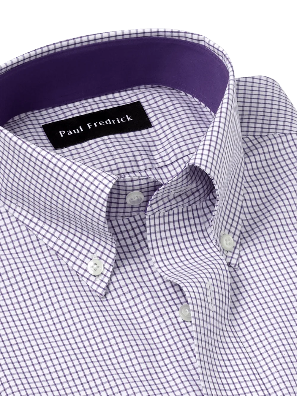 Non-Iron Cotton Check Dress Shirt With Contrast Trim - Purple/white
