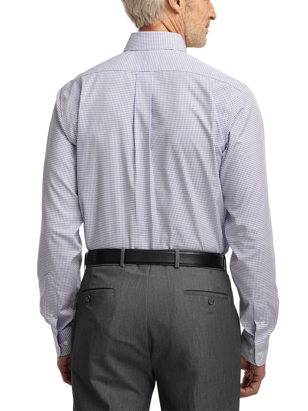 Non-Iron Cotton Check Dress Shirt With Contrast Trim - Purple/white