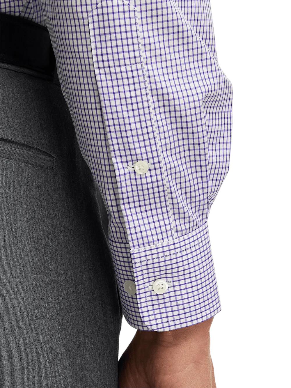 Non-Iron Cotton Check Dress Shirt With Contrast Trim - Purple/white