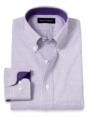 Non-Iron Cotton Check Dress Shirt With Contrast Trim - Purple/white