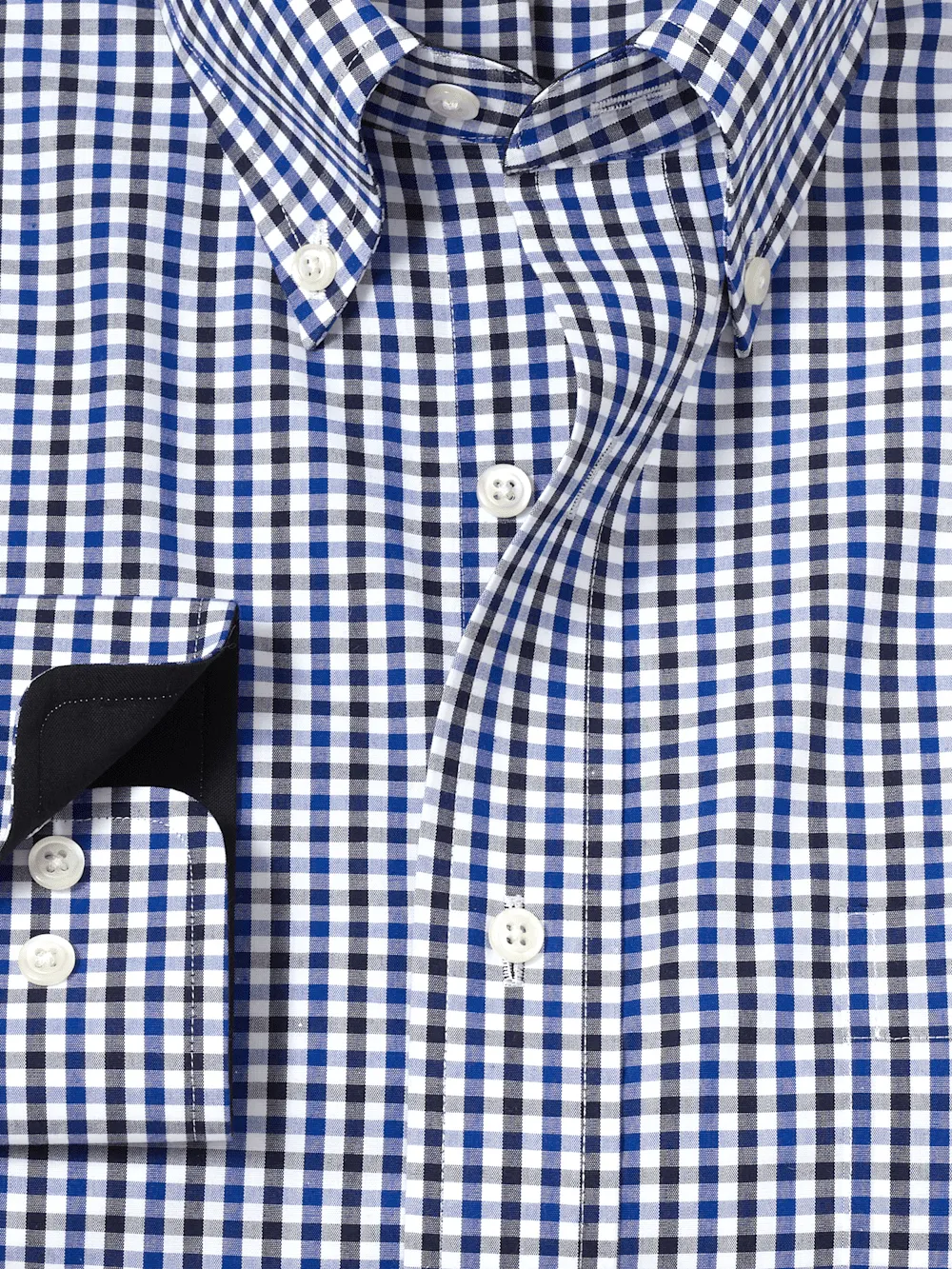 Non-Iron Cotton Gingham Dress Shirt With Contrast Trim - Blue/black