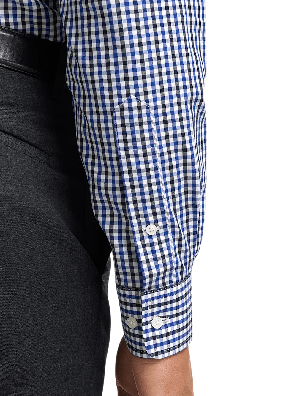 Non-Iron Cotton Gingham Dress Shirt With Contrast Trim - Blue/black