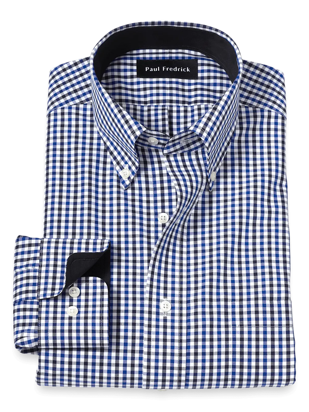 Non-Iron Cotton Gingham Dress Shirt With Contrast Trim - Blue/black