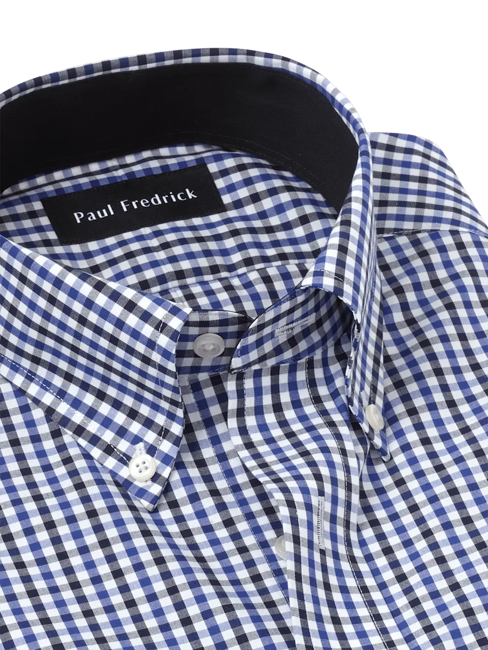 Non-Iron Cotton Gingham Dress Shirt With Contrast Trim - Blue/black